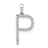 14k White Gold Initial P Pendant with Diamond Accents, Open Letter Design