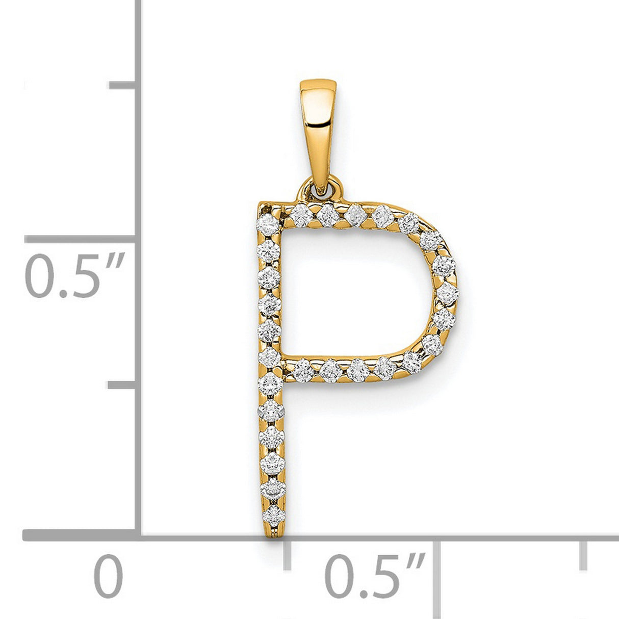 14k Yellow Gold Letter P Pendant with Pave White Stones, Bold Initial Charm for Women