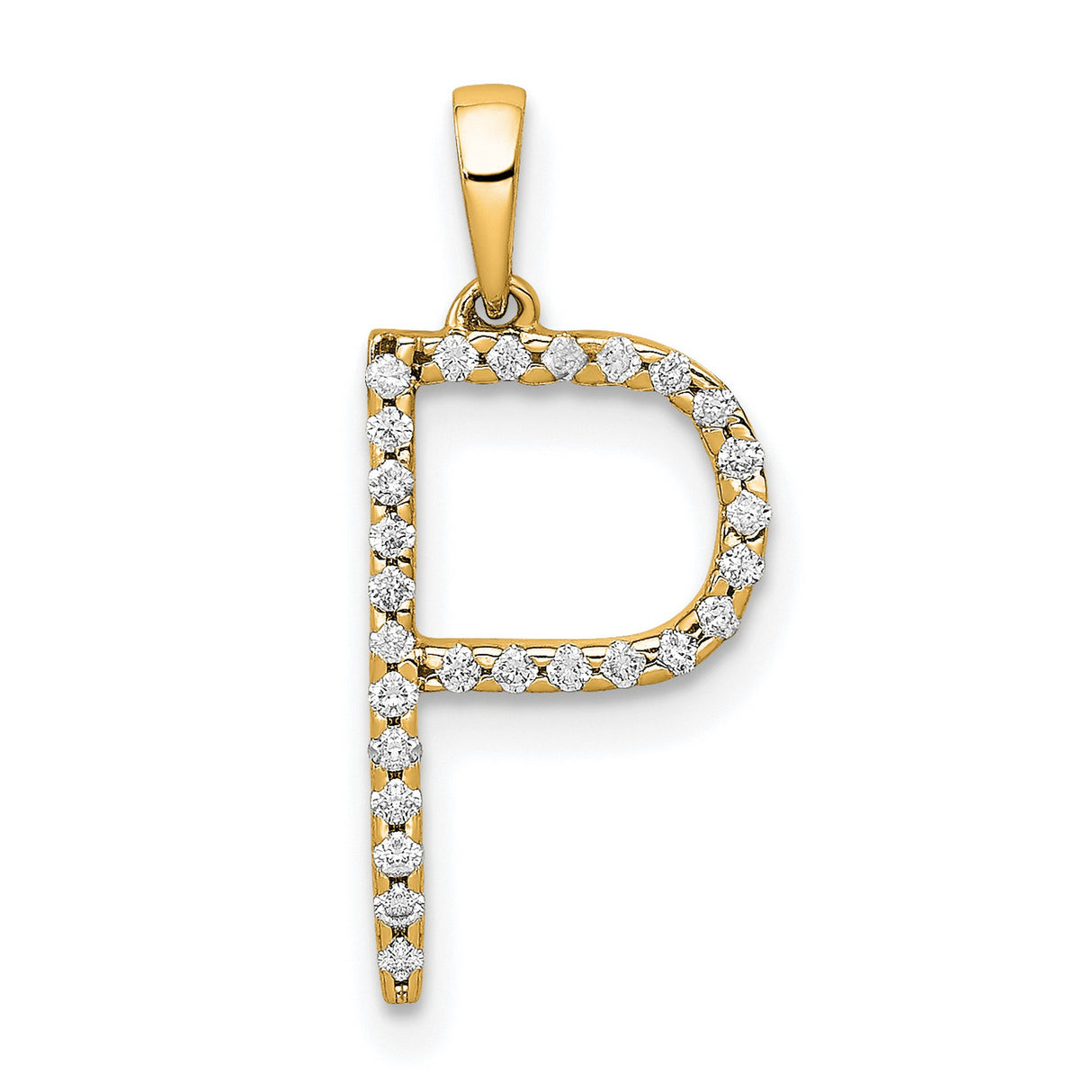 14k Yellow Gold Letter P Pendant with Pave White Stones, Bold Initial Charm for Women