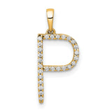 14k Yellow Gold Letter P Pendant with Pave White Stones, Bold Initial Charm for Women