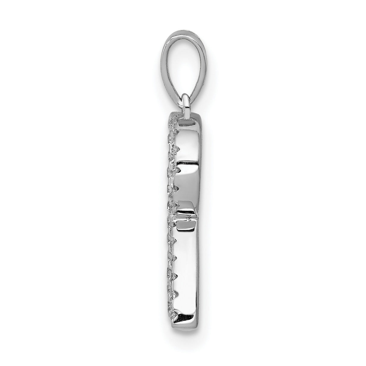 14k White Gold Letter R Pendant with Diamond Accents, Open Initial Charm for Women