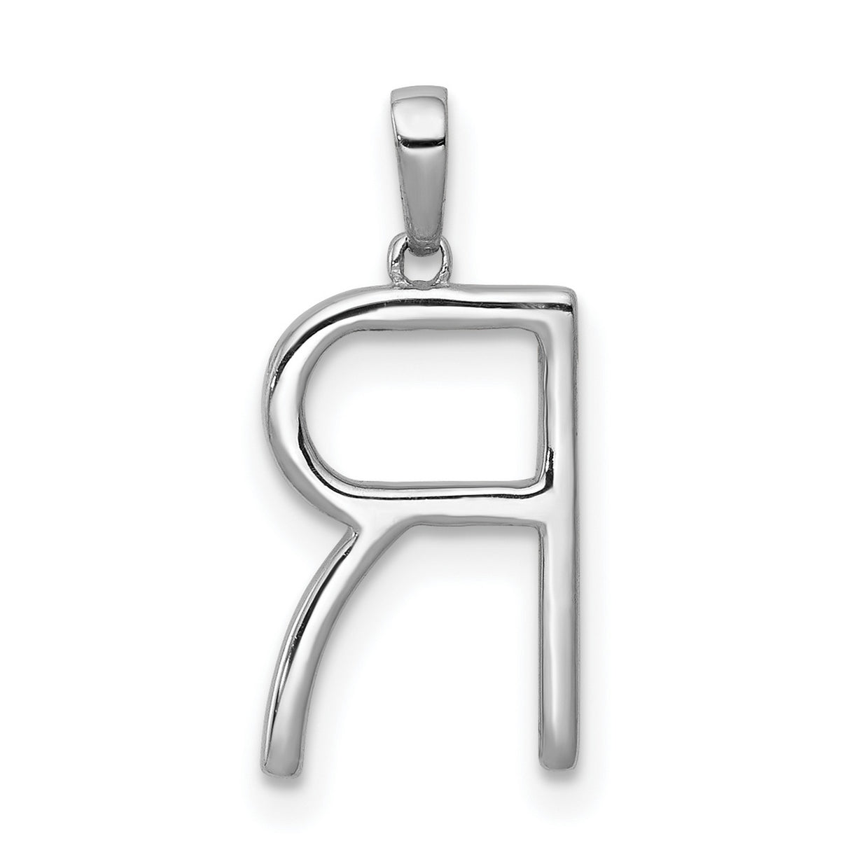 14k White Gold Letter R Pendant with Diamond Accents, Open Initial Charm for Women
