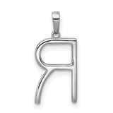14k White Gold Letter R Pendant with Diamond Accents, Open Initial Charm for Women