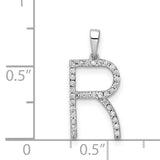 14k White Gold Letter R Pendant with Diamond Accents, Open Initial Charm for Women