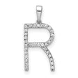 14k White Gold Letter R Pendant with Diamond Accents, Open Initial Charm for Women