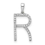 14k White Gold Letter R Pendant with Diamond Accents, Open Initial Charm for Women