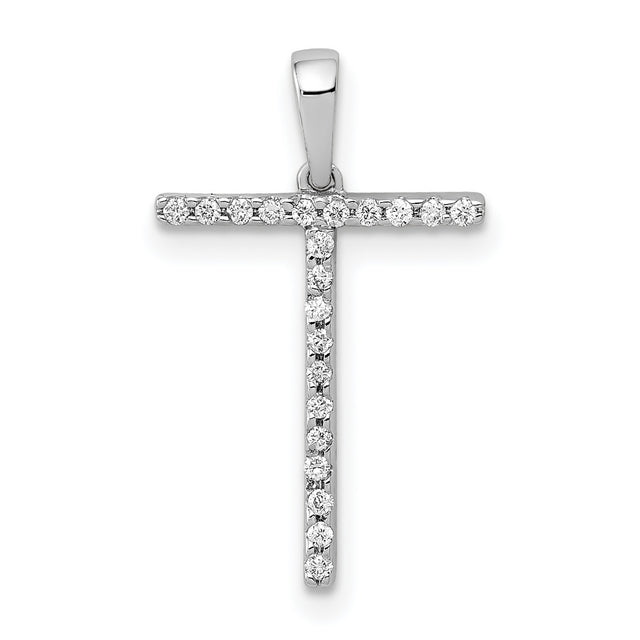 14k White Gold Cross Pendant with Round Cut Diamonds, Classic Christian Symbol