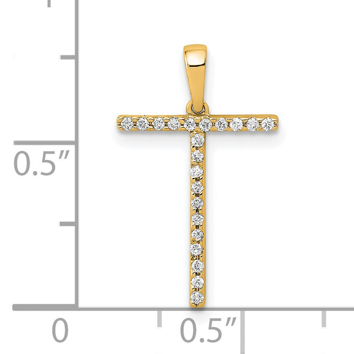 14k Yellow Gold Cross Pendant with Round Cut White Stones, Modern Christian Jewelry for Women