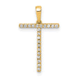 14k Yellow Gold Cross Pendant with Round Cut White Stones, Modern Christian Jewelry for Women
