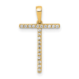 14k Yellow Gold Cross Pendant with Round Cut White Stones, Modern Christian Jewelry for Women