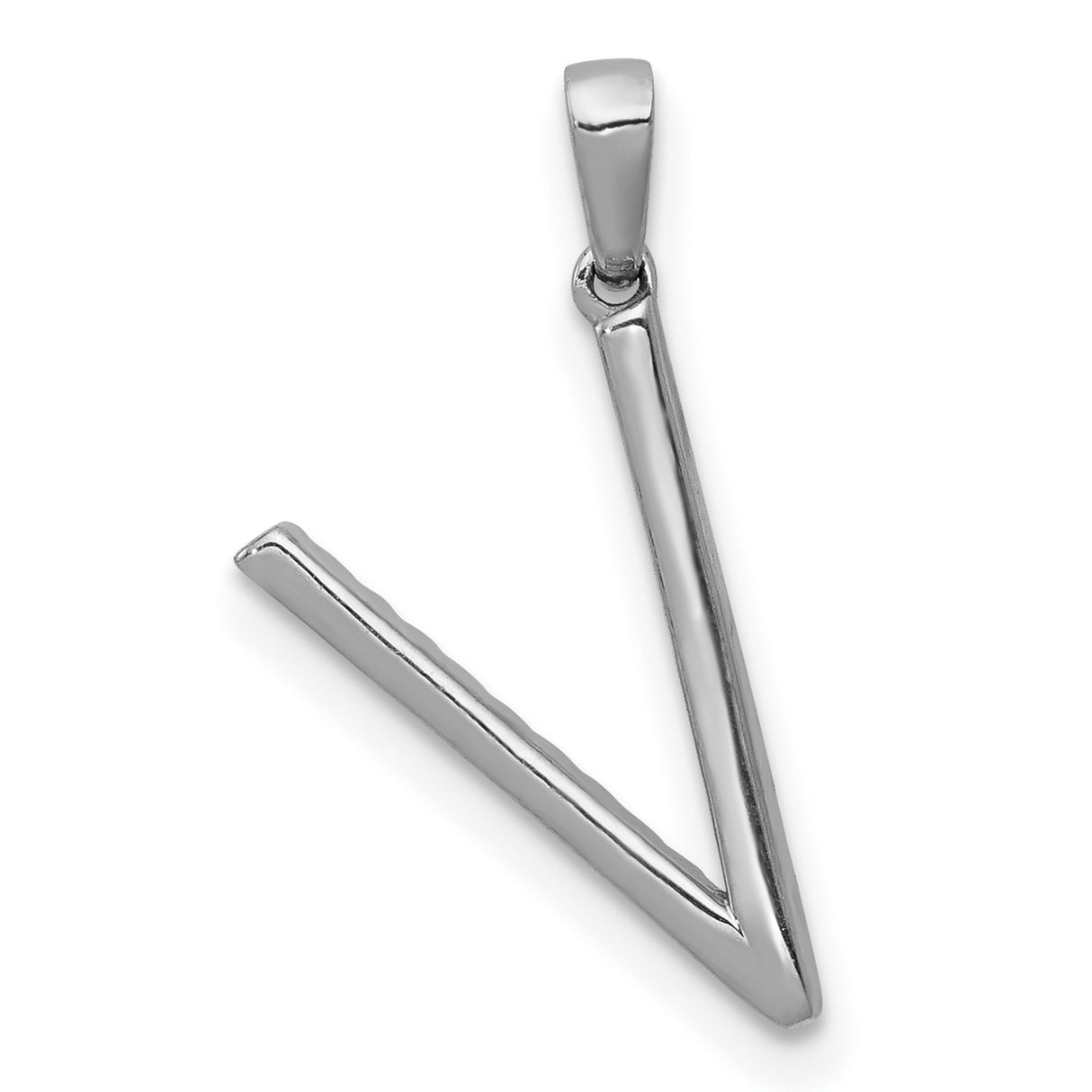 14k White Gold Letter V Pendant with Prong-Set Diamonds, Minimalist Initial Charm for Women