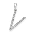 14k White Gold Letter V Pendant with Prong-Set Diamonds, Minimalist Initial Charm for Women
