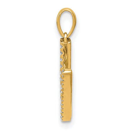 14k Yellow Gold V Letter Pendant with Small White Gemstones, Dainty Alphabet Charm for Women