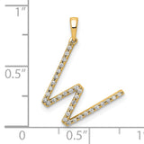 14k Yellow Gold W Initial Pendant with Diamond Accent, Zigzag Letter Charm for Women