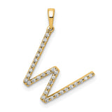14k Yellow Gold W Initial Pendant with Diamond Accent, Zigzag Letter Charm for Women