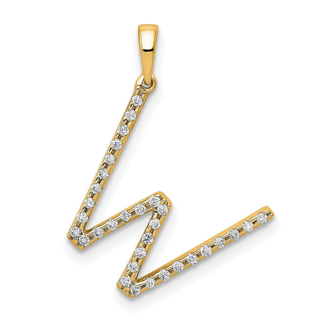 14k Yellow Gold W Initial Pendant with Diamond Accent, Zigzag Letter Charm for Women
