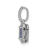 Oval .94 Tanzanite and Diamond Rectangle Charm Pendant in Real 14k White Gold