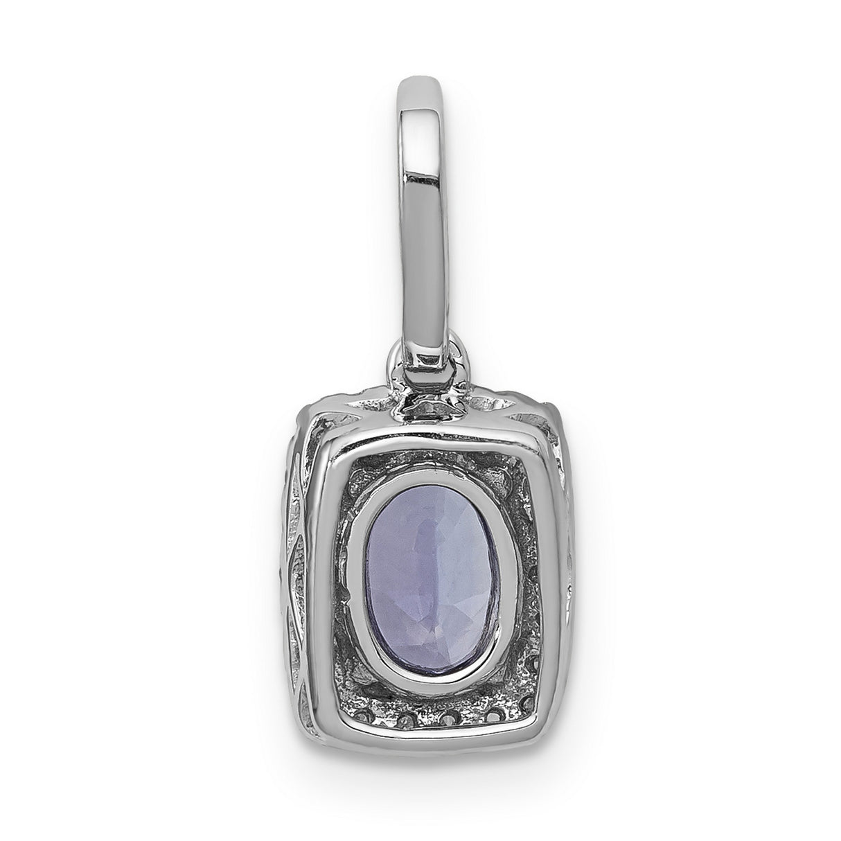 Oval .94 Tanzanite and Diamond Rectangle Charm Pendant in Real 14k White Gold