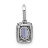 Oval .94 Tanzanite and Diamond Rectangle Charm Pendant in Real 14k White Gold