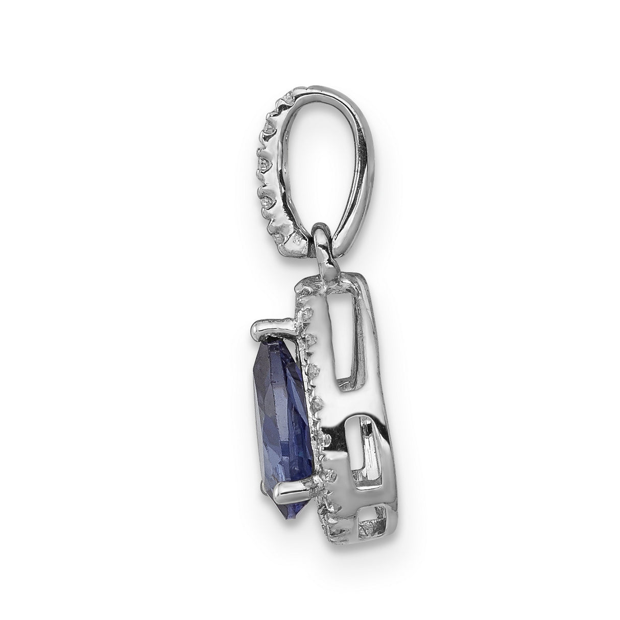 Pear .75 Tanzanite and Diamond Charm Pendant in Real 14k White Gold
