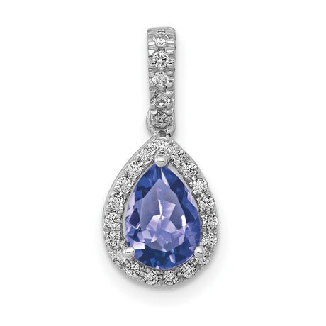 Pear .75 Tanzanite and Diamond Charm Pendant in Real 14k White Gold
