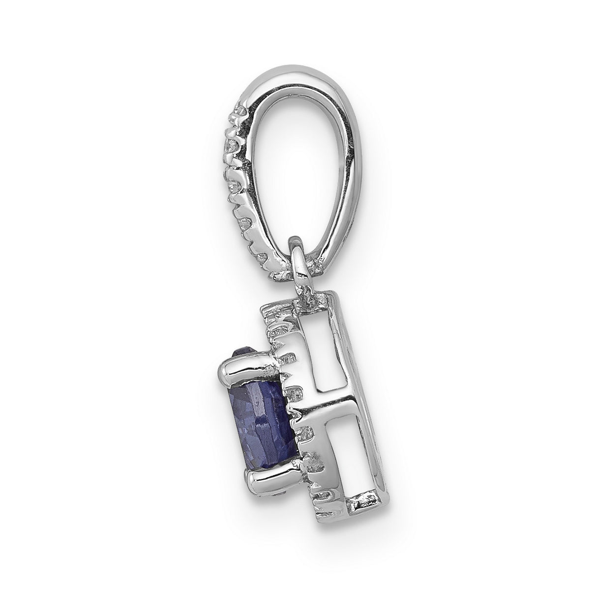 .69 Tanzanite and Halo Diamond Charm Pendant in Real 14k White Gold