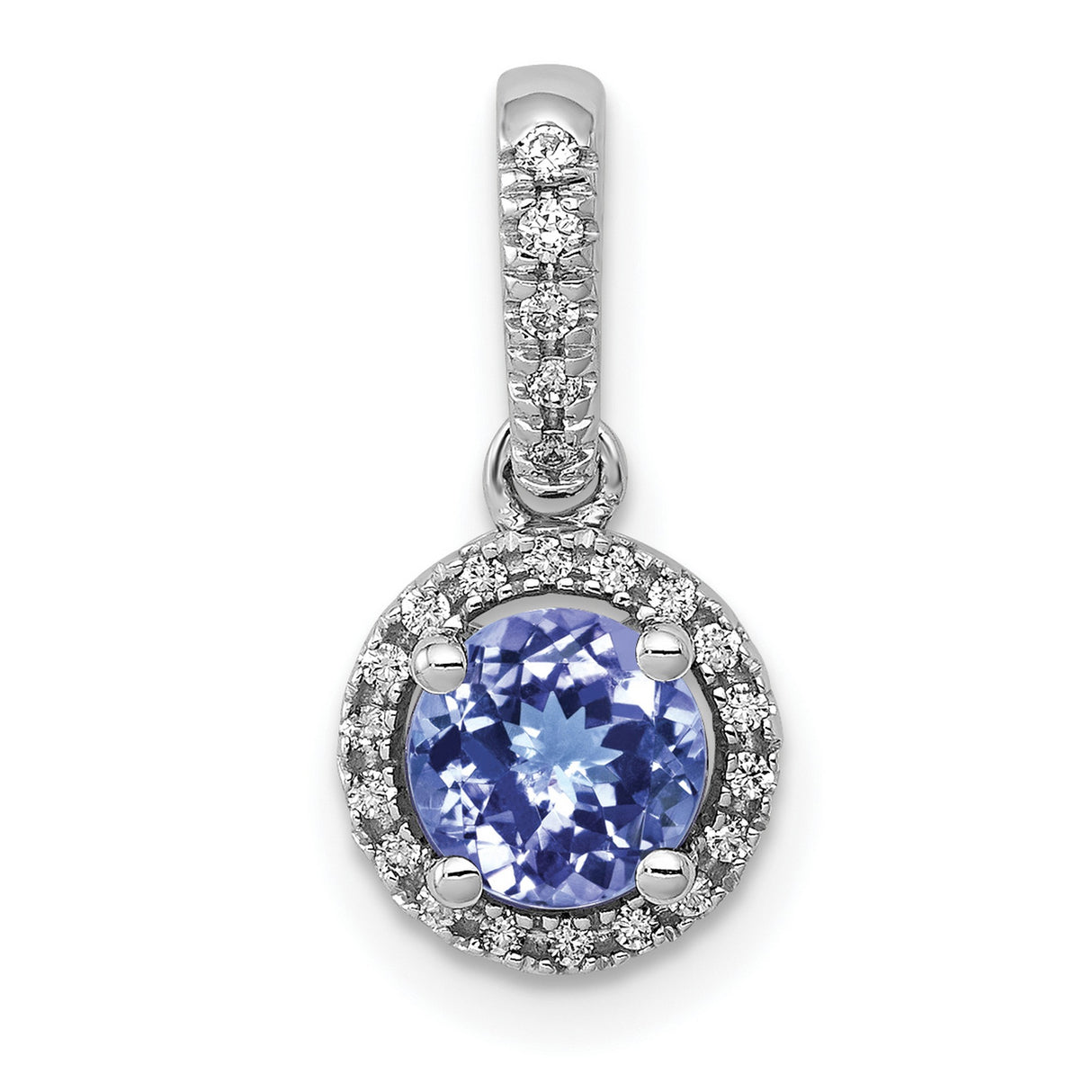 .69 Tanzanite and Halo Diamond Charm Pendant in Real 14k White Gold