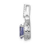 Oval .95 Tanzanite and Diamond Charm Pendant in Real 14k White Gold