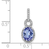 Oval .95 Tanzanite and Diamond Charm Pendant in Real 14k White Gold