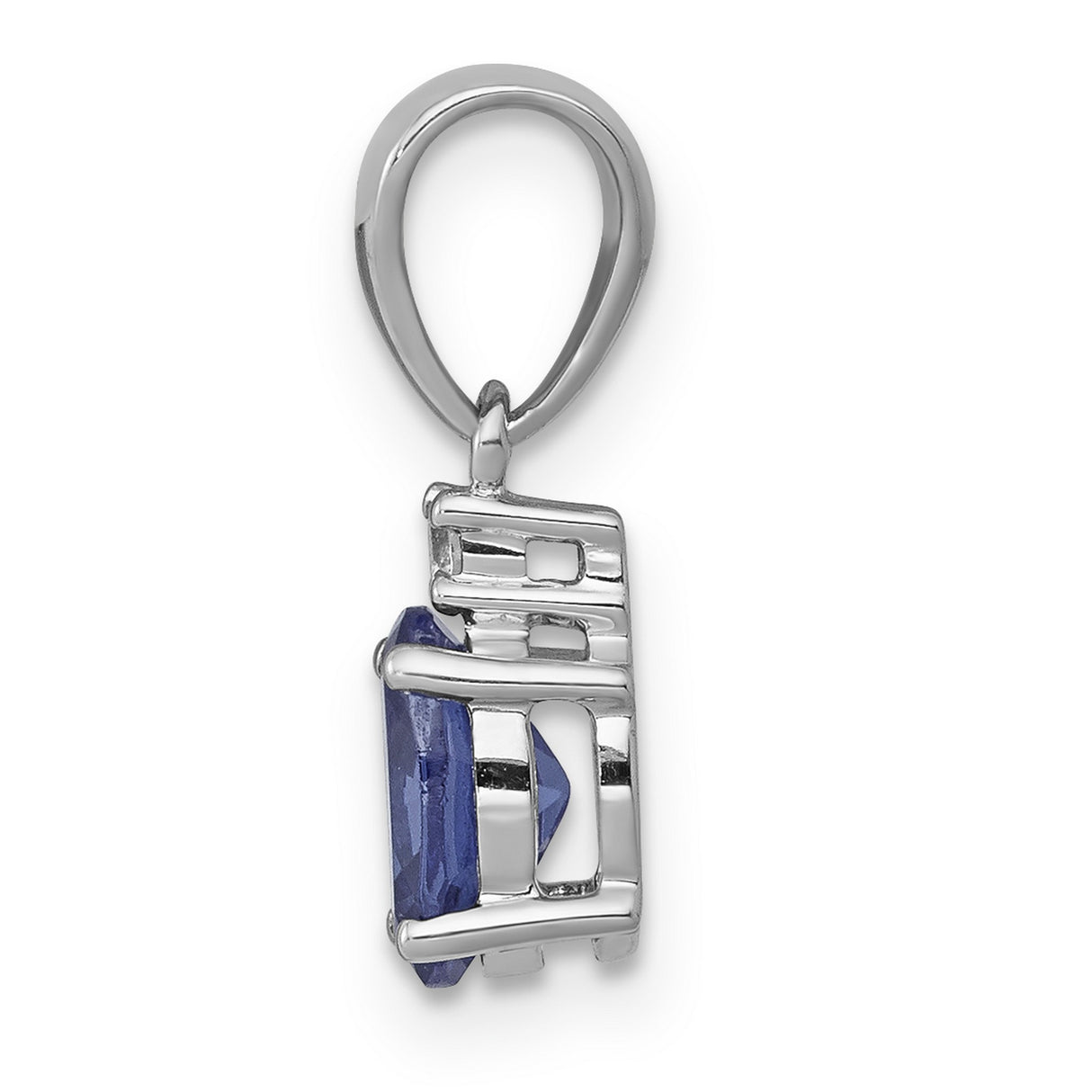 Oval .75 Tanzanite and Diamond Charm Pendant in Real 14k White Gold
