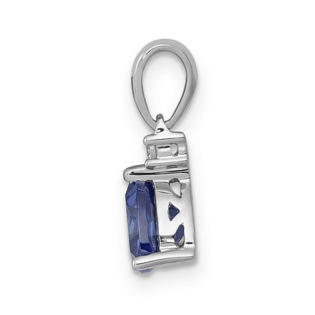 Trillion .90 Tanzanite and Diamond Charm Pendant in Real 14k White Gold