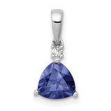 Trillion .90 Tanzanite and Diamond Charm Pendant in Real 14k White Gold