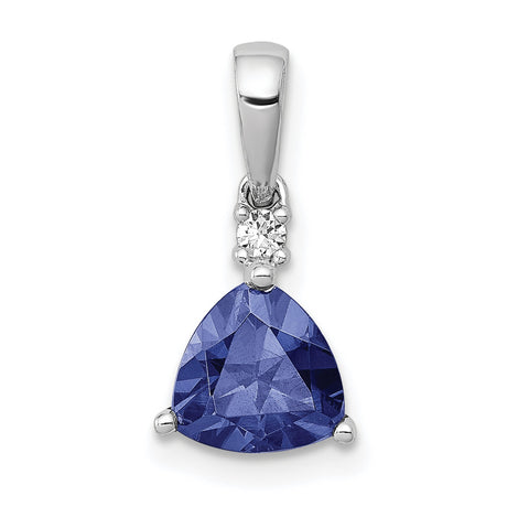 Trillion .90 Tanzanite and Diamond Charm Pendant in Real 14k White Gold