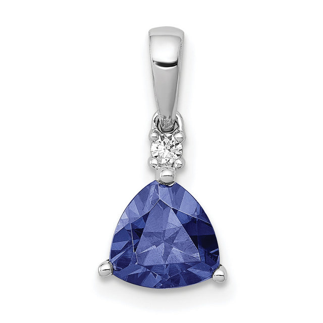 Trillion .90 Tanzanite and Diamond Charm Pendant in Real 14k White Gold
