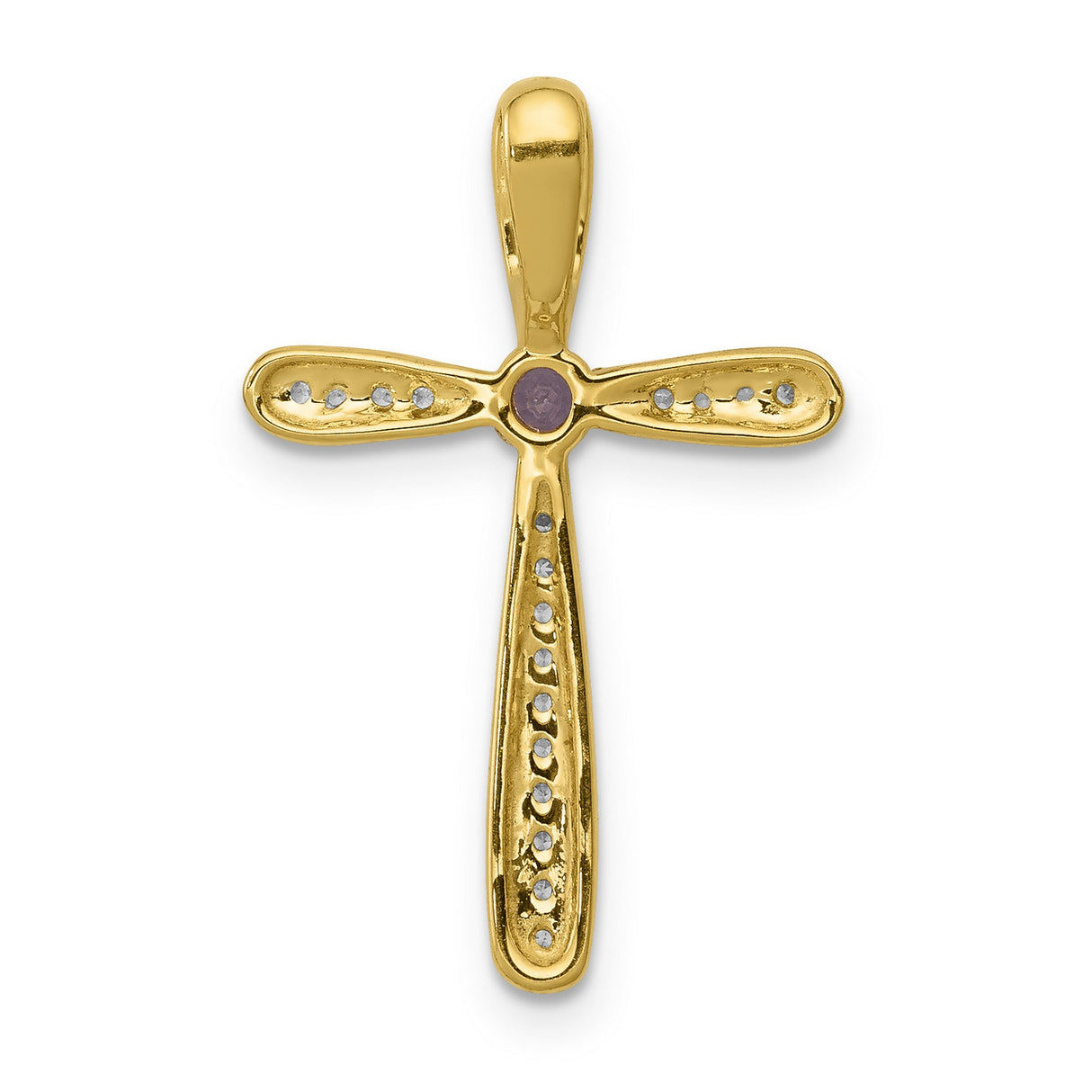 Diamond and Amethyst Polished Cross Chain Slide Charm Pendant in Real 14k Yellow Gold