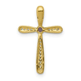 Diamond and Amethyst Polished Cross Chain Slide Charm Pendant in Real 14k Yellow Gold
