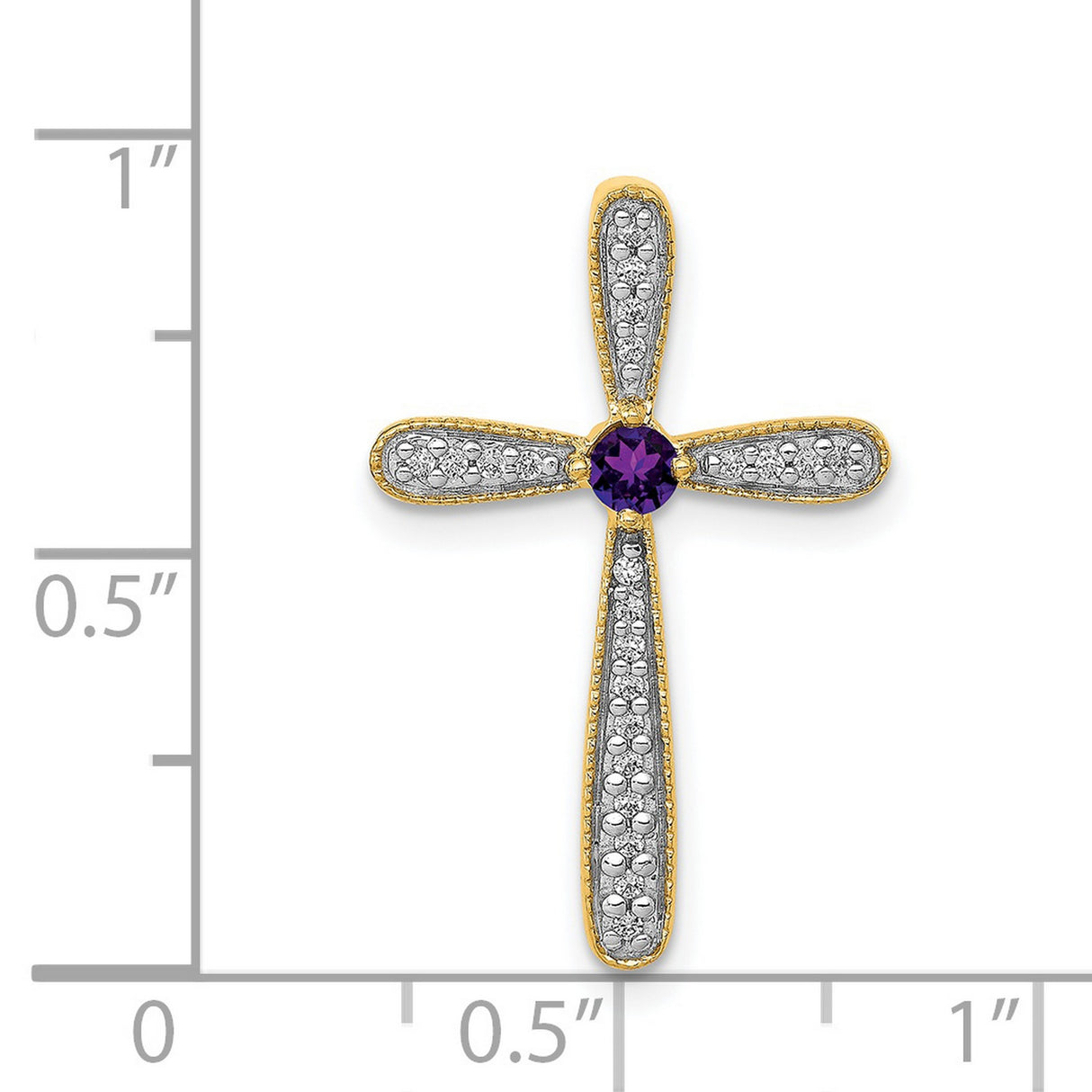 Diamond and Amethyst Polished Cross Chain Slide Charm Pendant in Real 14k Yellow Gold
