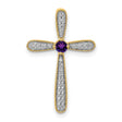 Diamond and Amethyst Polished Cross Chain Slide Charm Pendant in Real 14k Yellow Gold