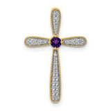 Diamond and Amethyst Polished Cross Chain Slide Charm Pendant in Real 14k Yellow Gold