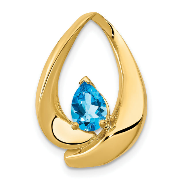 7x5mm Pear Blue Topaz Slide Chain Slide Charm Pendant in Real 14k Yellow Gold