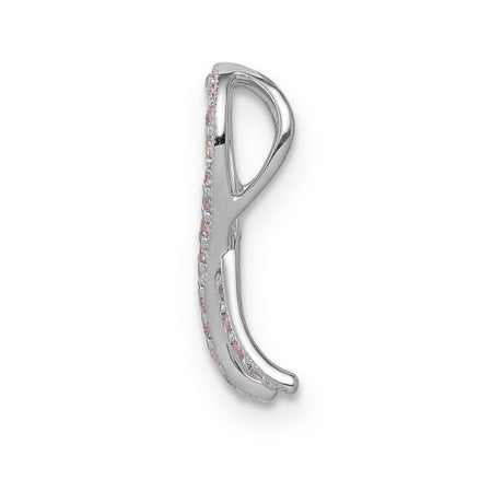 14k White Gold Ribbon Pendant with Pink Sapphire, Breast Cancer Awareness Jewelry for Women
