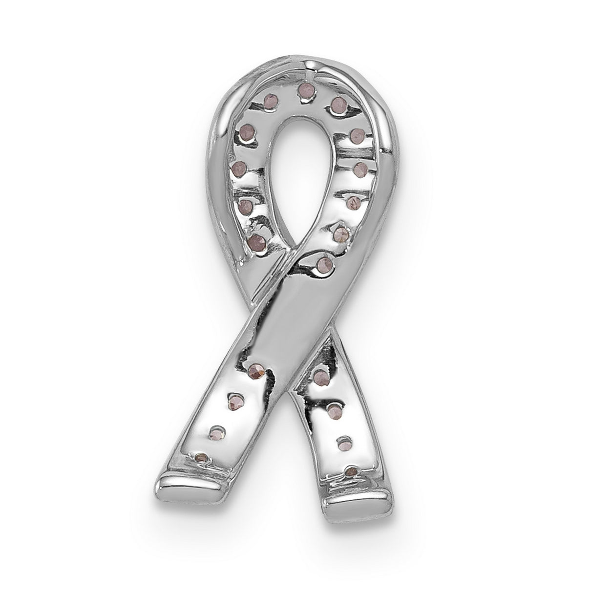 14k White Gold Ribbon Pendant with Pink Sapphire, Breast Cancer Awareness Jewelry for Women