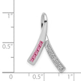 14k White Gold Ribbon Pendant with Pink Sapphire and Diamond, Breast Cancer Awareness Jewelry