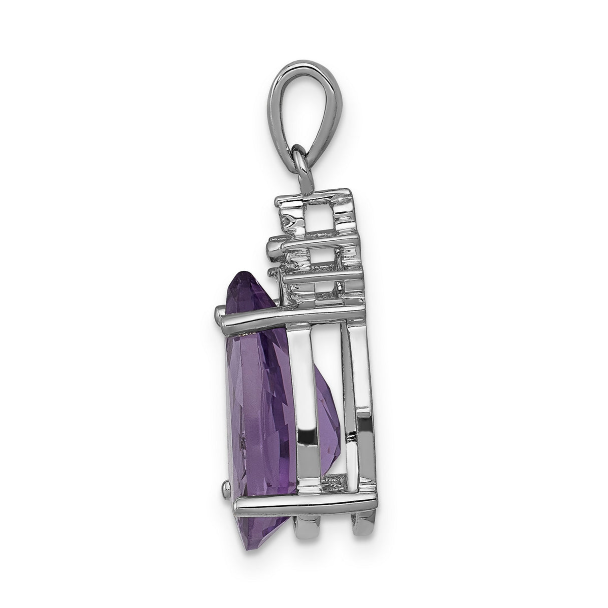 Pear 3.55 Amethyst and Diamond Charm Pendant in Real 14k White Gold