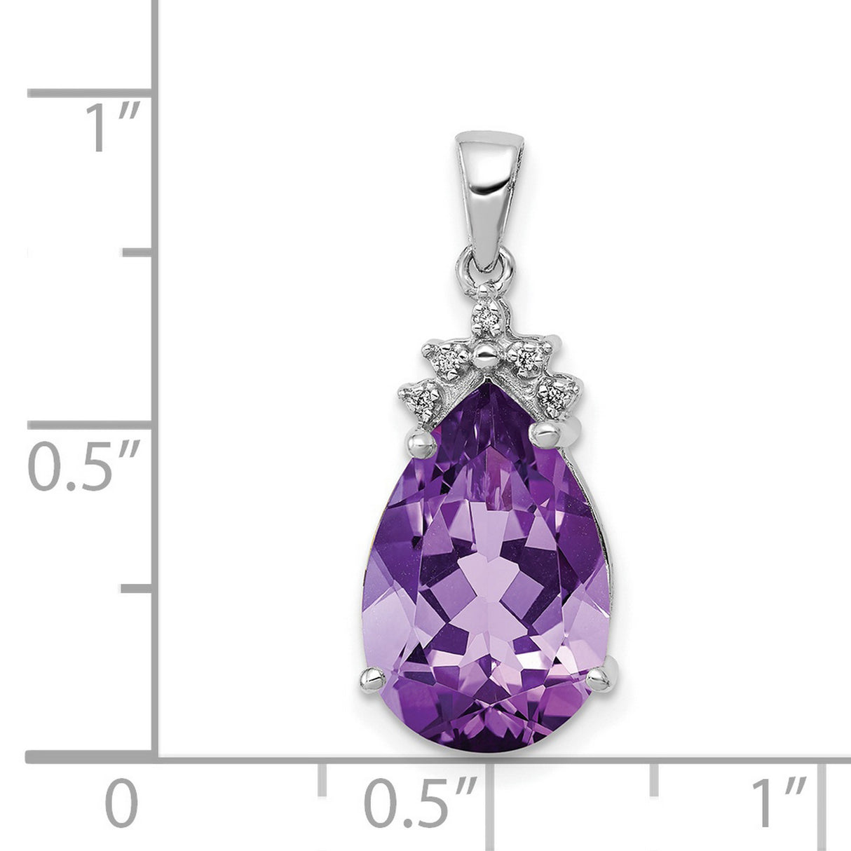 Pear 3.55 Amethyst and Diamond Charm Pendant in Real 14k White Gold