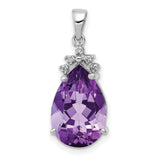 Pear 3.55 Amethyst and Diamond Charm Pendant in Real 14k White Gold
