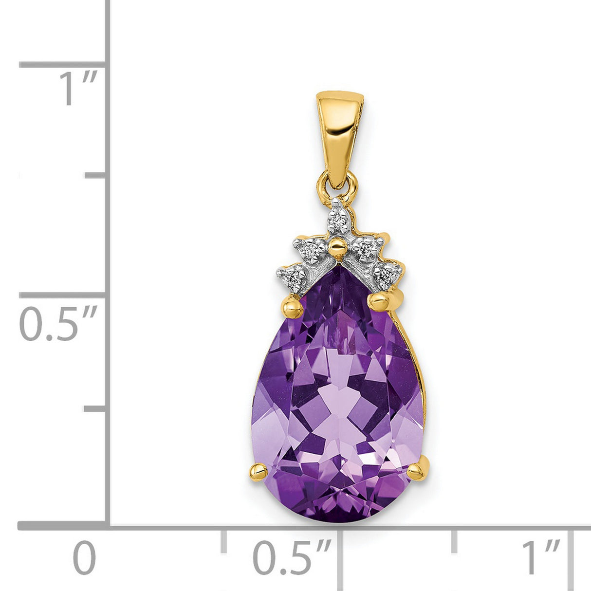 Pear 3.55 Amethyst and Diamond Charm Pendant in Real 14k Yellow Gold