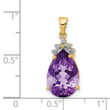 Pear 3.55 Amethyst and Diamond Charm Pendant in Real 14k Yellow Gold