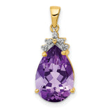 Pear 3.55 Amethyst and Diamond Charm Pendant in Real 14k Yellow Gold