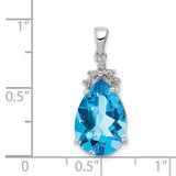 Pear Blue Topaz and Diamond Charm Pendant in Real 14k White Gold